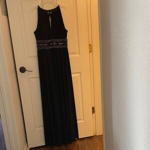 R & M Richards Black Beaded Waist Prom Dress